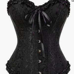 SHYMMUO Women's Lacing Corset Top Satin Floral Boned Overbust Body Shaper